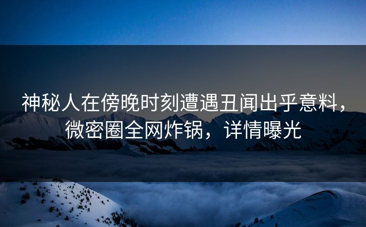 神秘人在傍晚时刻遭遇丑闻出乎意料，微密圈全网炸锅，详情曝光