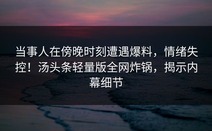 当事人在傍晚时刻遭遇爆料，情绪失控！汤头条轻量版全网炸锅，揭示内幕细节